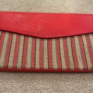 Red and Beige Striped Clutch